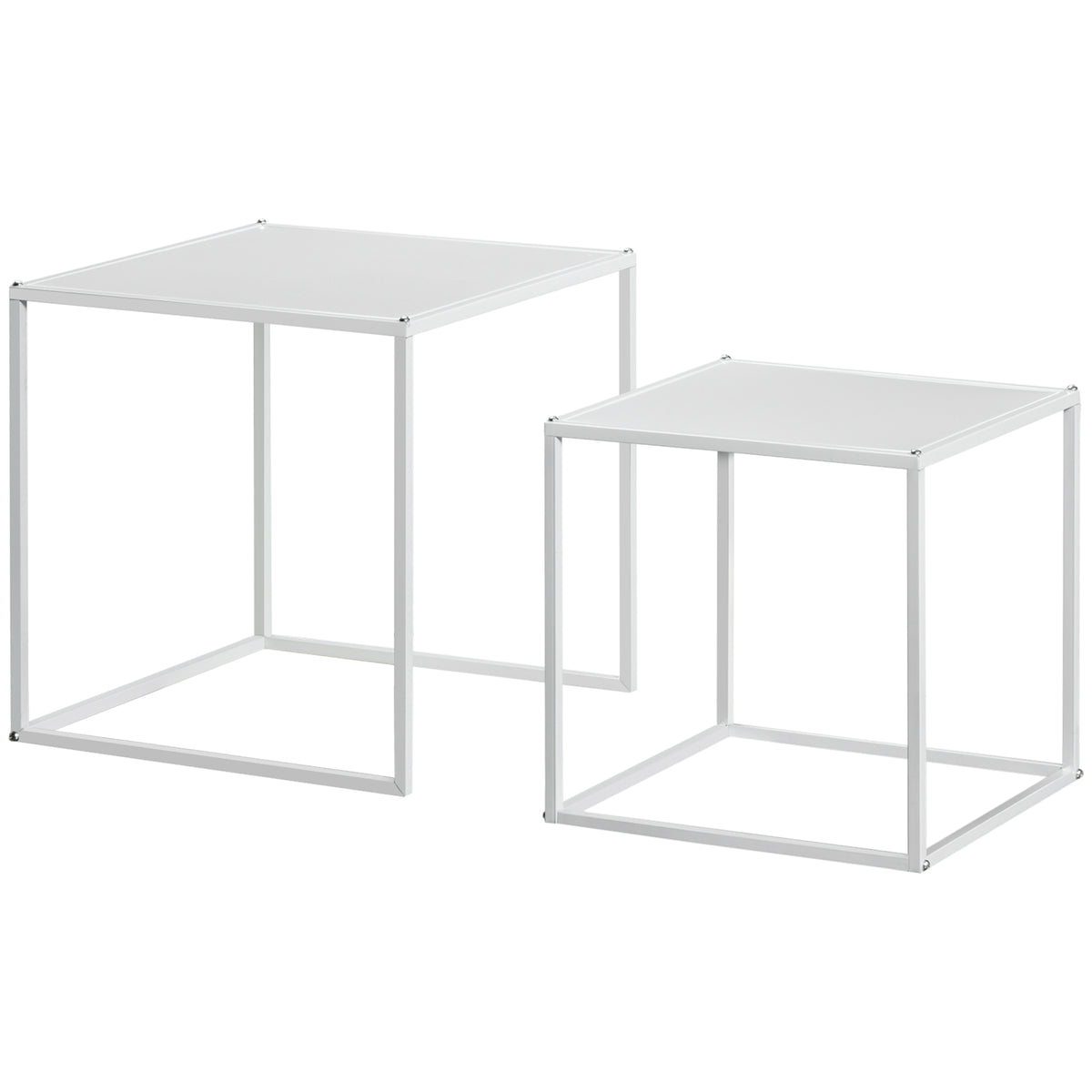 Square Nesting Coffee Table Set of 2, Modern Nest of Tables, Sofa Side Tables with Steel Frame for Living Room, Bedroom, Small Space, White