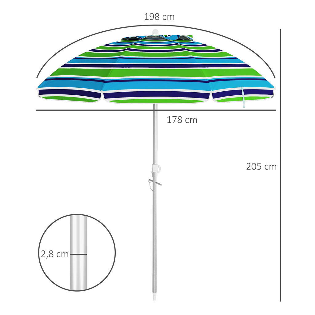 Sonnenschirm Strand Ø178 cm UV40+ windfest stabil höhenverstellbar Strandschirm mit Neigung Belüftung Tasche Mehrfarbig