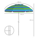Sonnenschirm Strand Ø178 cm UV40+ windfest stabil höhenverstellbar Strandschirm mit Neigung Belüftung Tasche Mehrfarbig