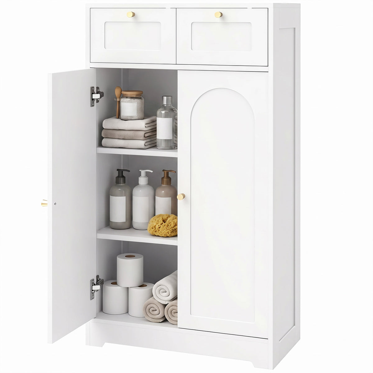 Badezimmerschrank schmal mit 2 Schubladen 60 x 30 x 108 cm Weiß