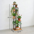 7-Etagen Pflanzenständer, 130 cm hoch Blumenständer, Gestuftes Pflanzenregal aus Holz, mehrstöckig Hellbraun