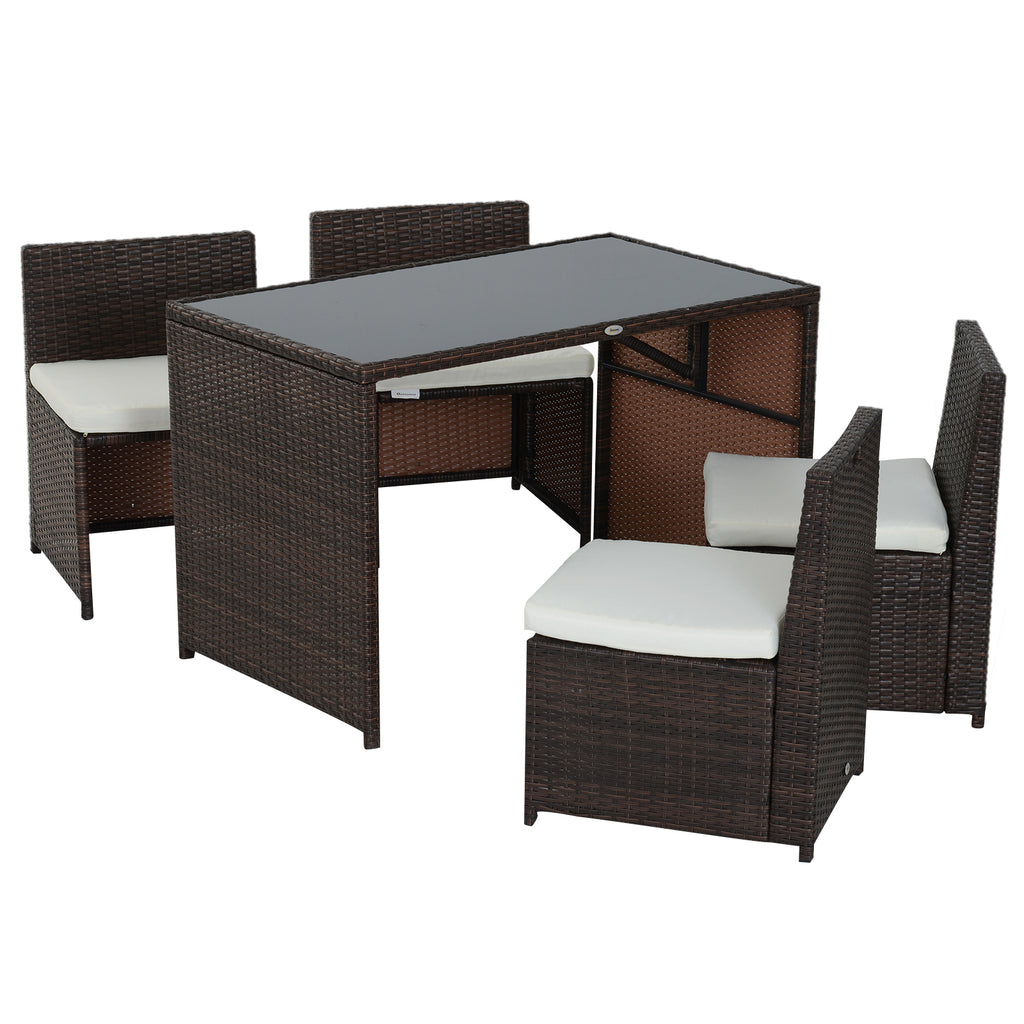  5-teiliges Polyrattan Gartenm?bel-Set, wetterfest Balkonm?bel f¨¹r 4 Personen Terrassenm?bel mit Tisch 4 St¨¹hle Kissen, Lounge-Set Essgruppe Sitzgruppe f¨¹r Balkon, Garten, Braun+Khaki