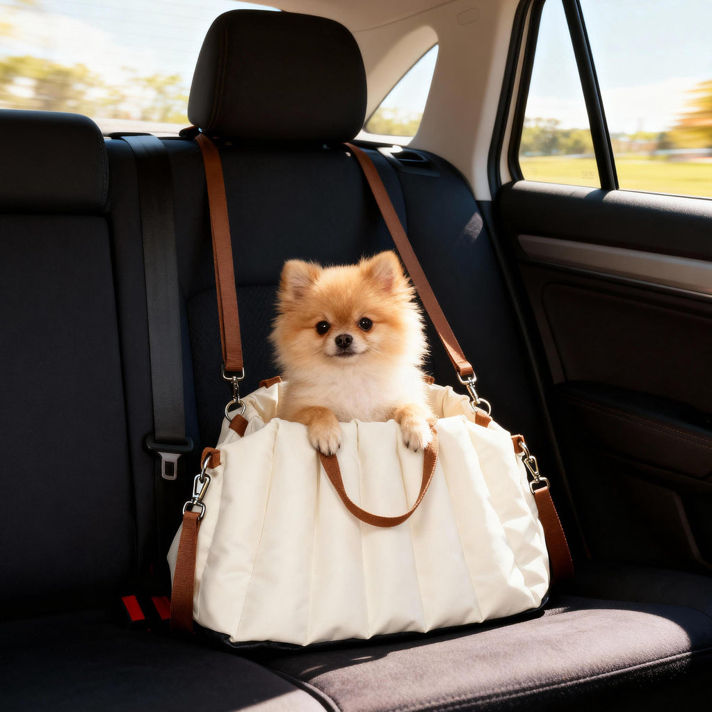 Hundetasche Hundetragetasche für Hunde unter 5 kg, 2 Gurte, Oxford-Stoff, Kissen, Leine, Cremeweiß
