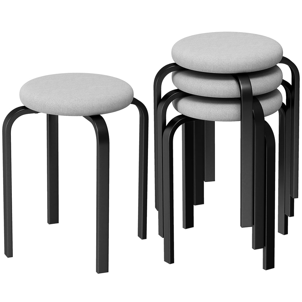 Stapelhocker Set mit 4 Stück, Moderne Gepolsterte Runde Hocker ohne Rückenlehne für Küche, Esszimmer, Grau
