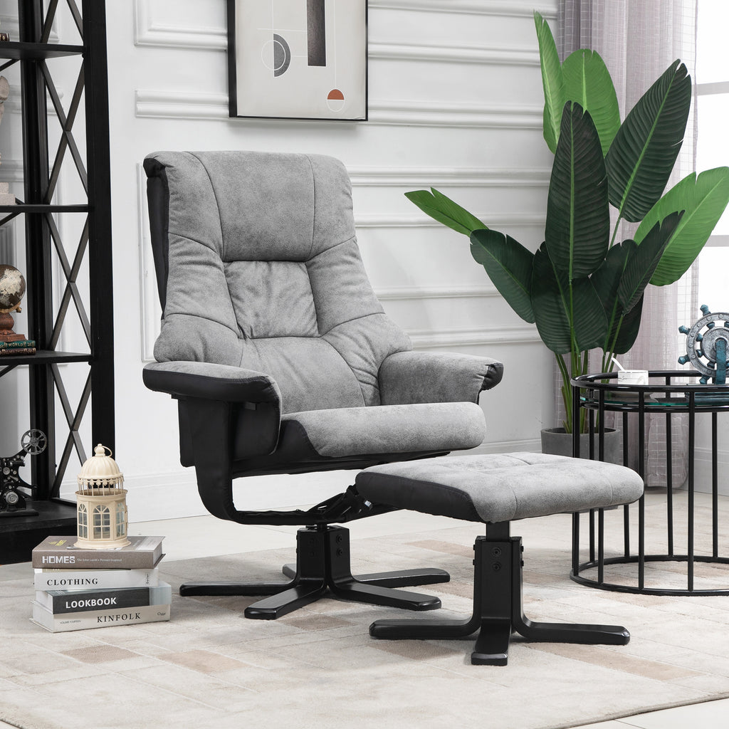 Fabric Recliner Sofa Armchair with footstool Swivel Sofa Grey