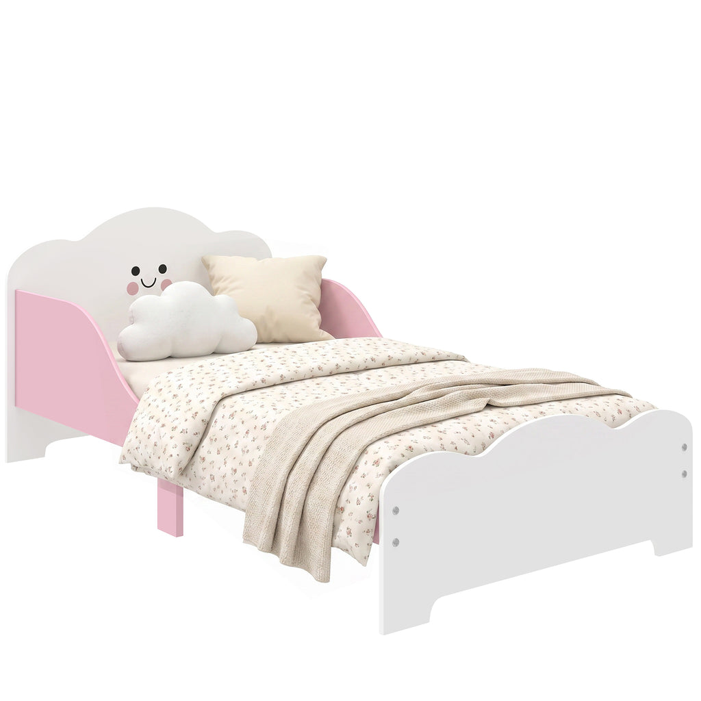 Kinderbett, 140 x 70 cm Bettgestell mit hohen Schutzgitter für Kinder von 3-6 Jahren, ohne Matratze, Rosa