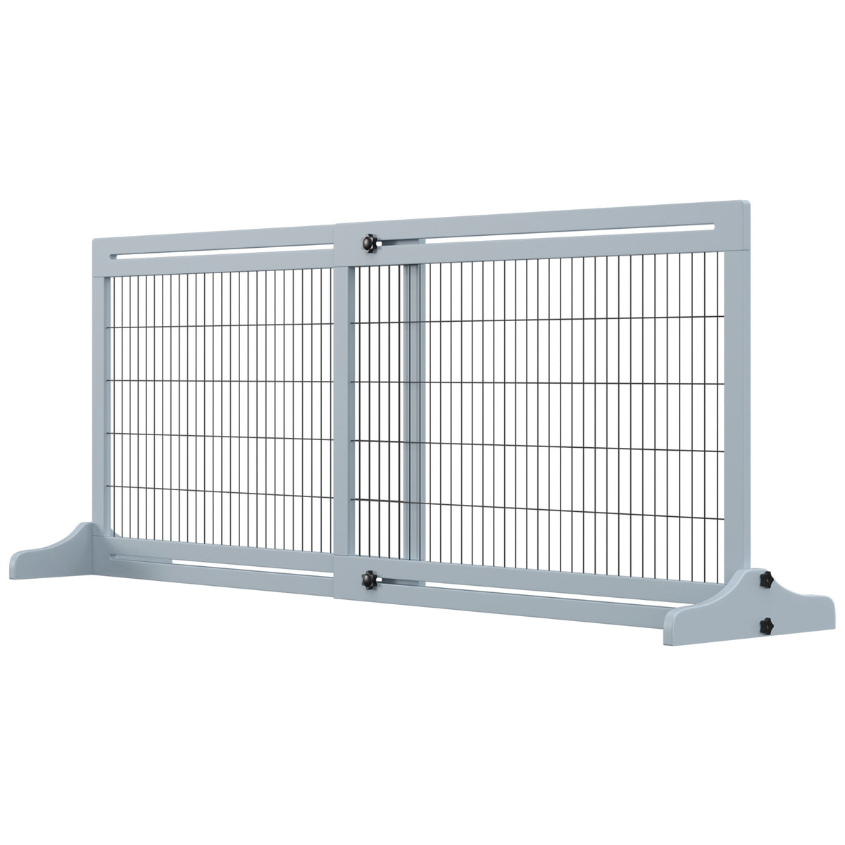 Freestanding Dog Gate, Foldable Pet Fence, Indoor Wood Barrier, Stair Gate with Support Feet, for Doorway, Hallway, Small and Medium Dogs, 69H x 104-180 cm, Blue-grey
