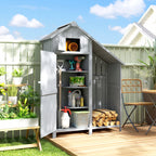 Garden Outdoor Storage Shed 3 Shelves Tilt Roof w/ Firewood Rack Log Carrier, 129L x 51.5W x 180H cm