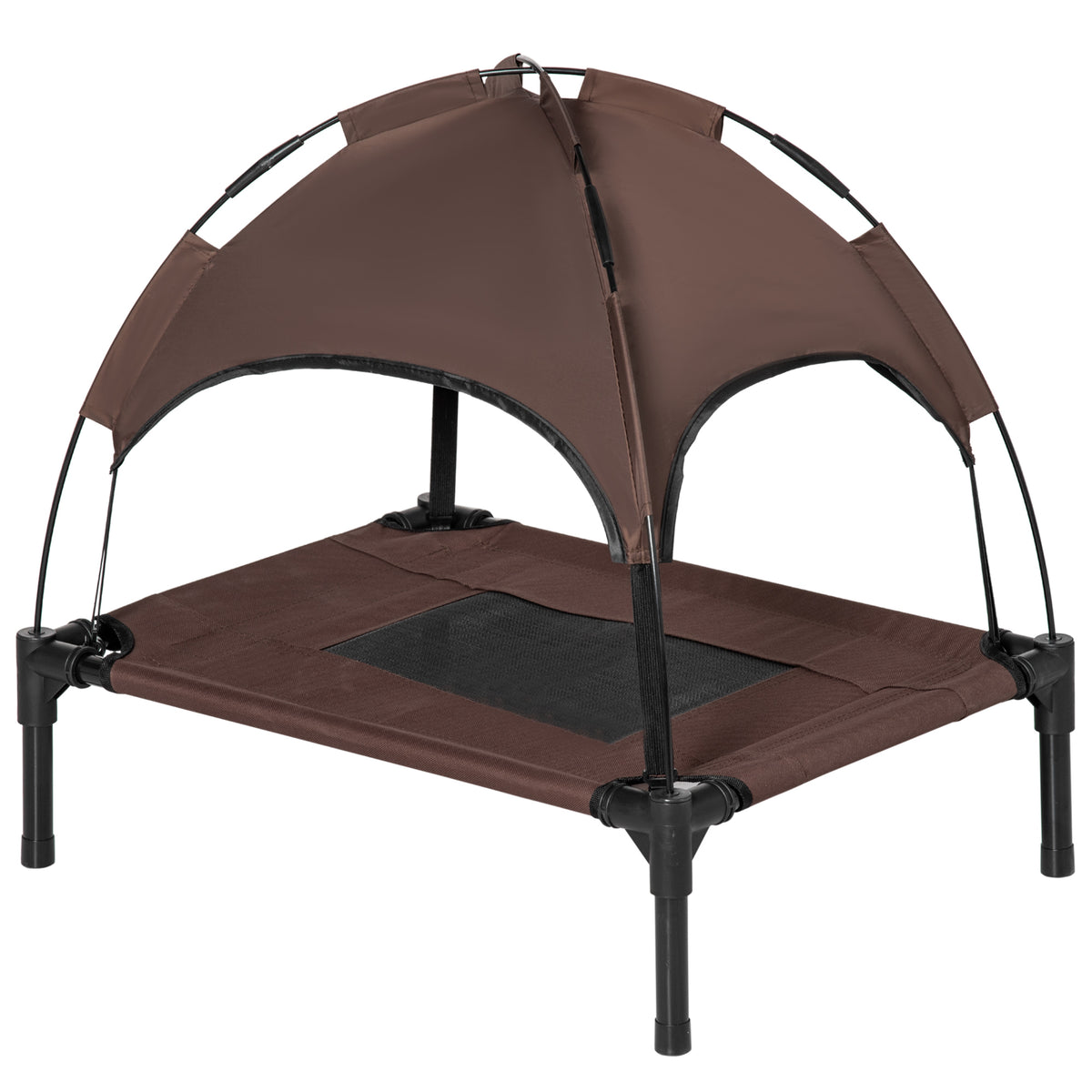 Haustierbett mit Baldachin, klappbar, Hundeliege, Outdoor-Hundebett, Mesh-Stoff, Braun + Schwarz
