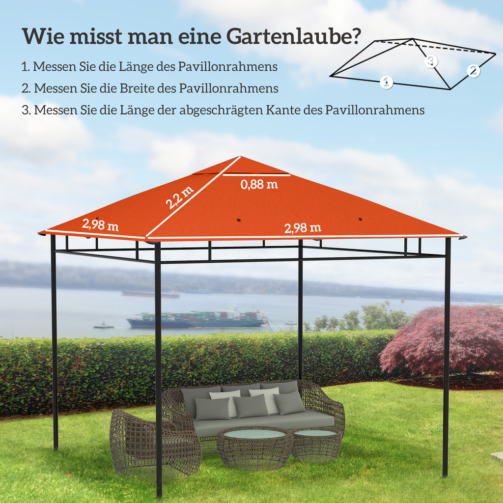 Ersatzdach für Gartenpavillon, Polyester, 2,98 x 2,98 m, Orange