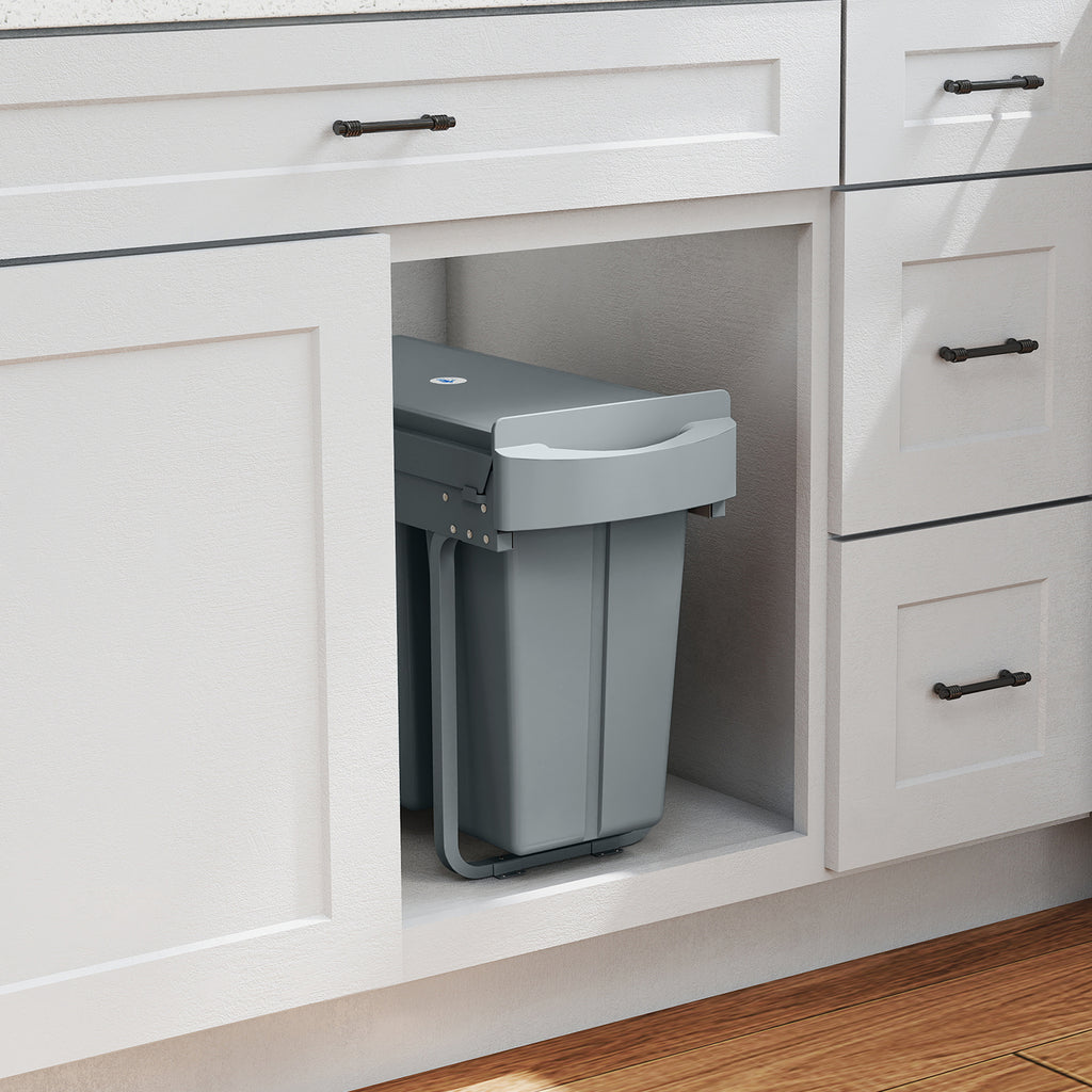 Ausziehbarer M¨¹lleimer, K¨¹chenm¨¹llbeh?lter mit 2 herausnehmbaren Eimern, Griff, 30 Liter (20 L+10 L), Metall, Grau