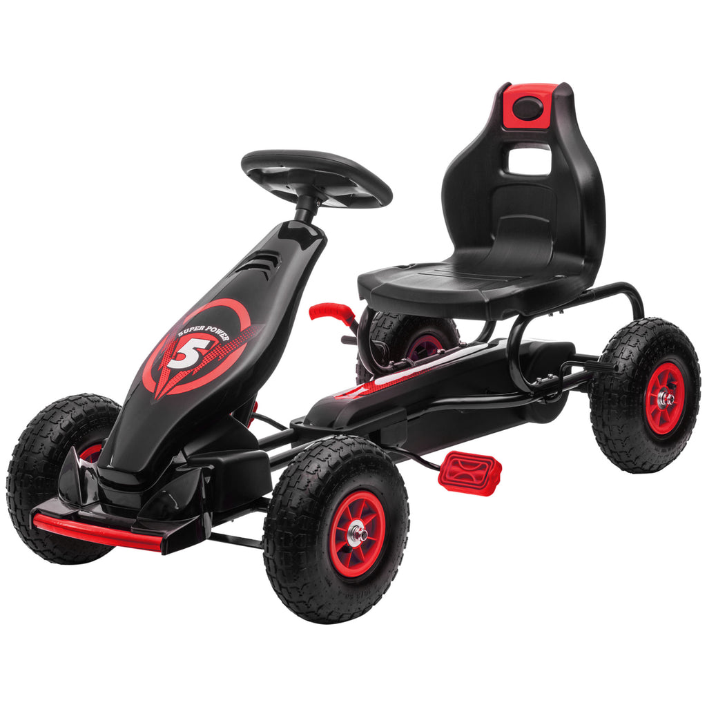 Kids Pedal Go Kart, with Adjustable Seat, Inflatable Tyres - Red