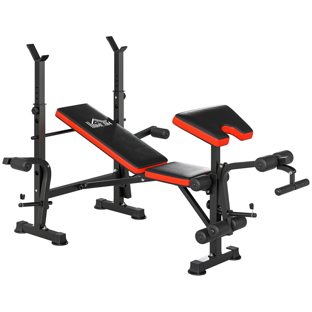 Hantelbank ohne Gewichte, verstellbare Fitnessbank für zahlreiche Übungen, Workout-Station, Stahl, Kunststoff, Schwarz+Rot