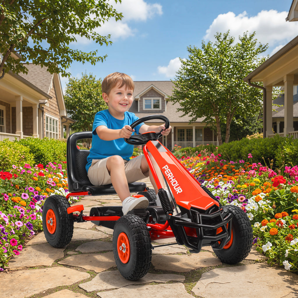 Kids Pedal Go Kart with Adjustable Seat, EVA Tyres, Manual Clutch, Brake, Go Kart for Kids 3-8 Years, Red