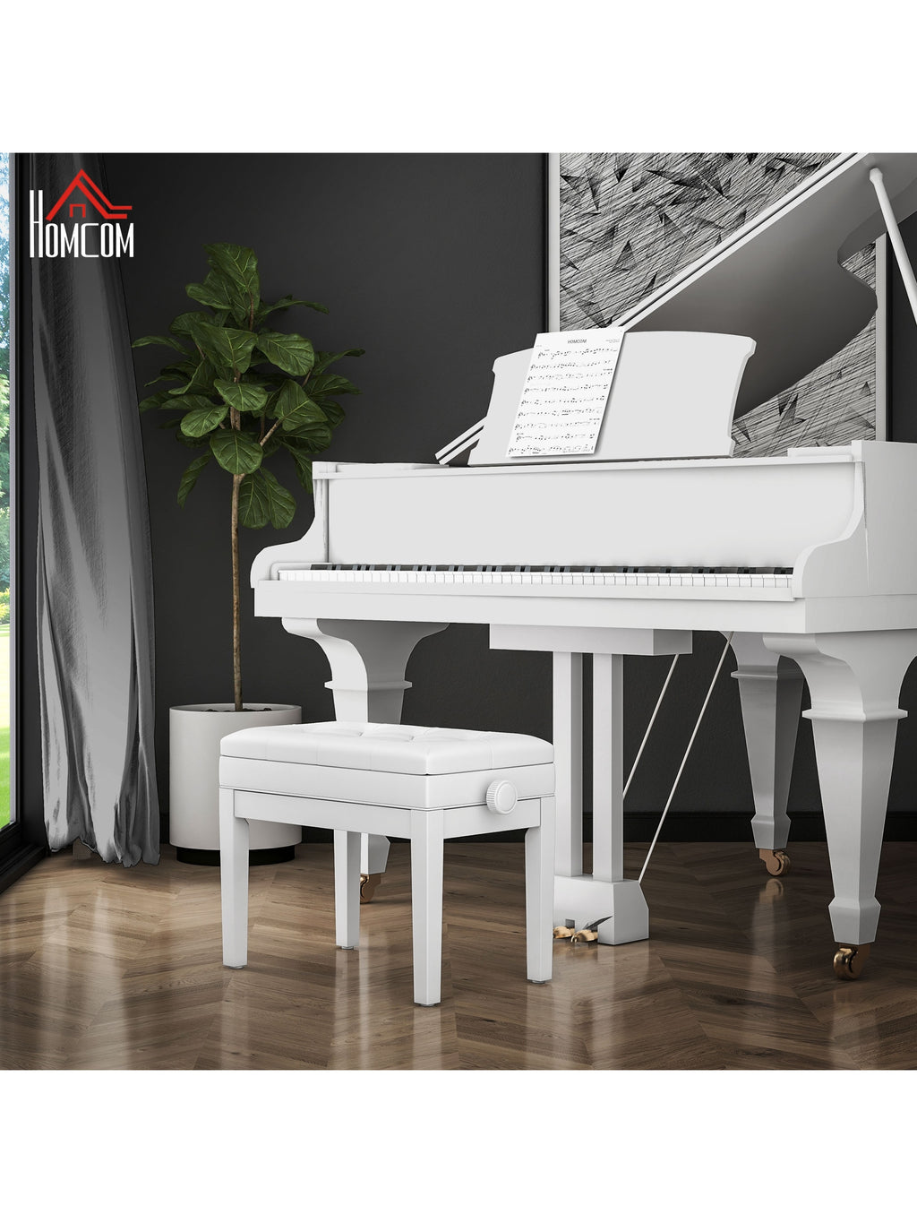 Klavierbank Höhenverstellbar mit Stauraum 54,5x33x48-58cm Weiß