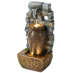 Gartenbrunnen mit einstellbarem Wasserfluss und 3-stufiger rustikaler Steinwand im Krugdesign
