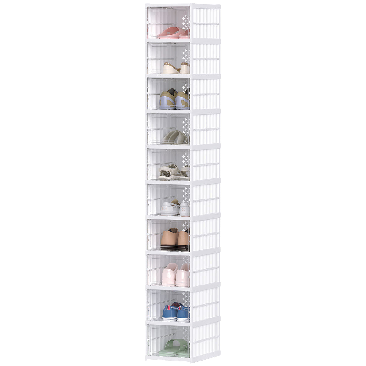 10-stufiges Schuhregal, Schuhschrank, faltbar, belüftete Rückseite, Kunststoff, Weiß