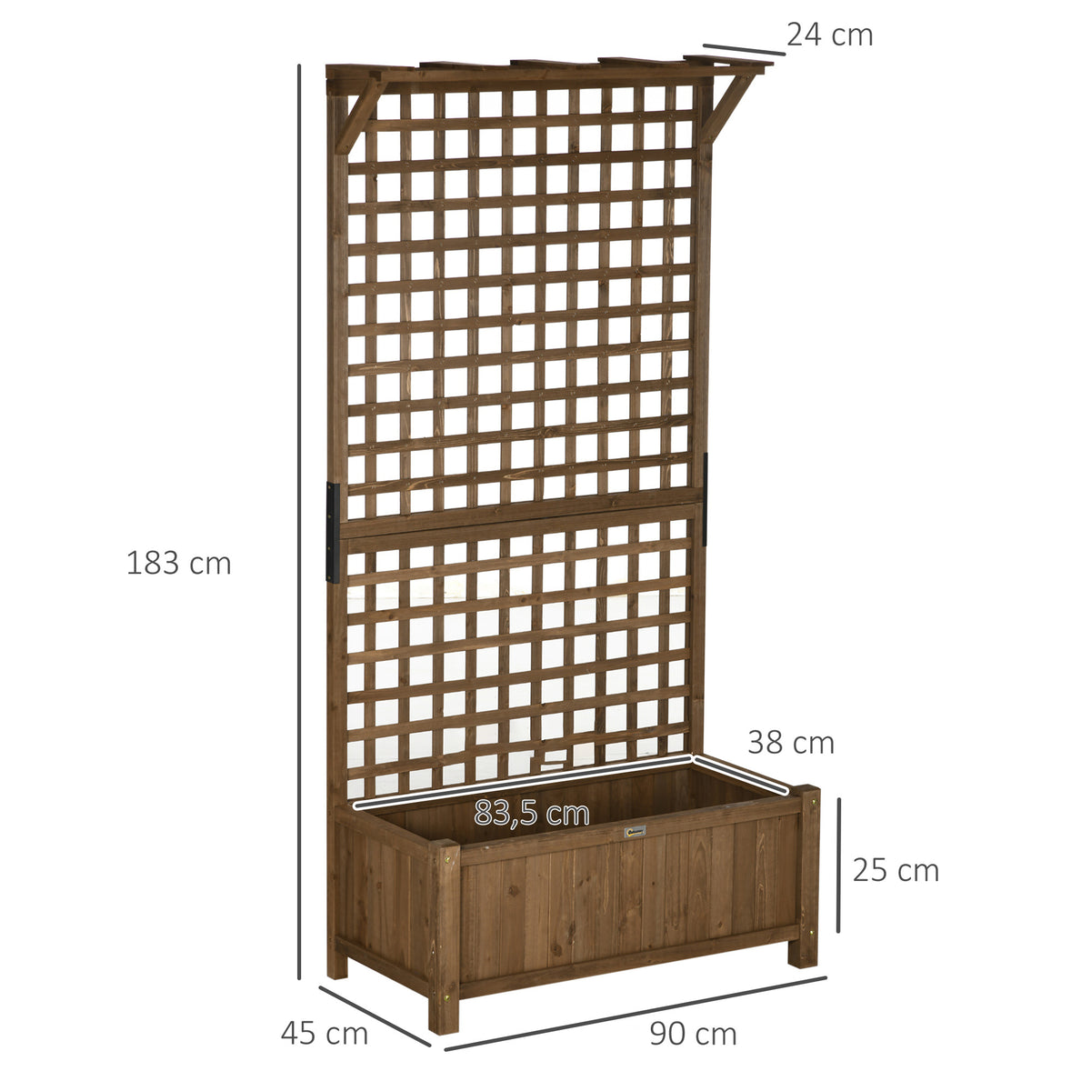 Raised Bed with Drainage Holes, Wood Planter with Trellis for Climbing Plants to Grow Vegetables, Flowers, Brown