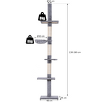 Floor to Ceiling Cat Tree 230-260cm Height Adjustable, 5-Tier Cat Tower with Scratching Posts, Hammock, Perches, Climbing Activity Centre for Indoor Kittens Playing and Relaxing, Grey