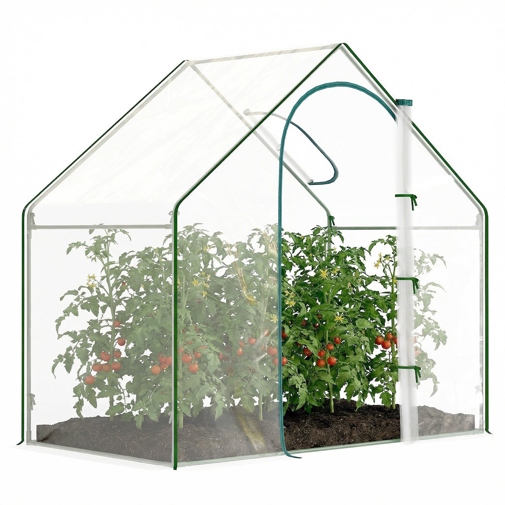 Foliengewächshaus, begehbar, Dachfenster, aufrollbare Tür, rostfreier Metallrahmen, 180 x 100 x 168 cm, Transparent