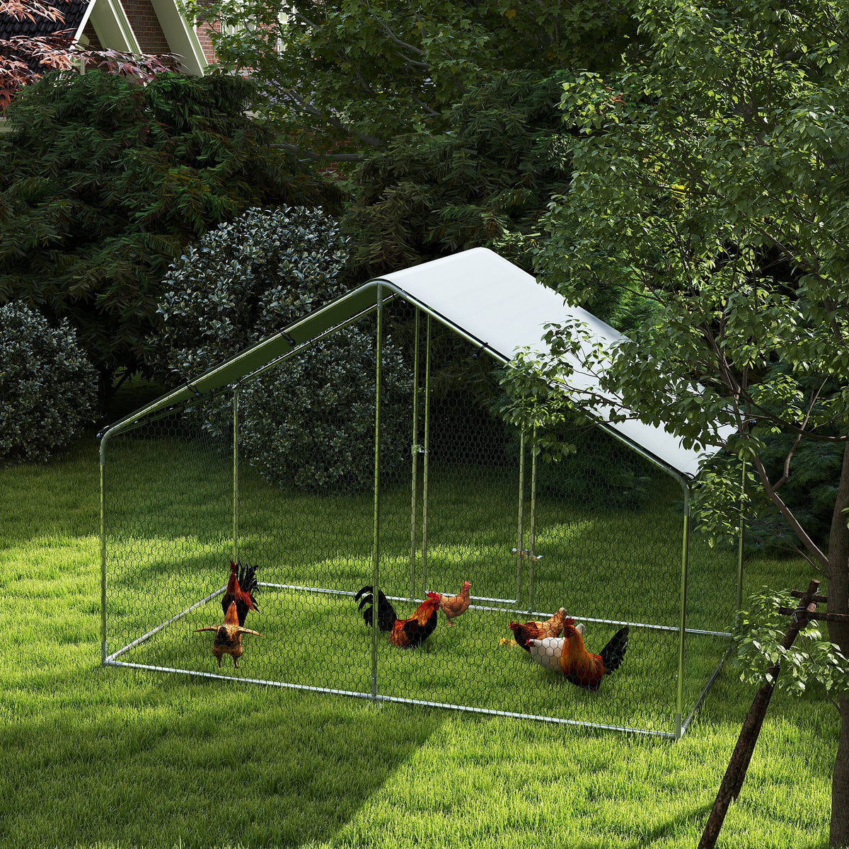 Hühnerauslauf für 5-8 Hühner, Dachplane, verriegelbare Tür, Stahlrahmen, 5,1 m², 3 x 1,7 x 1,9 m