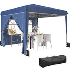Pavillon 3 x3 m Wasserdicht höhenverstellbar Pop-up Faltpavillon mit 2 Seitenteilen, UV 50+ Faltbar Dunkelblau