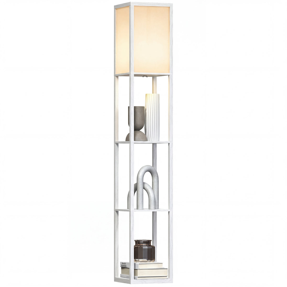 Stehlampe mit Regalen, Stehleuchte, Holz, 26 x 26 x 160 cm, für Wohn-/Schlafzimmer (Ohne Glühbirne)
