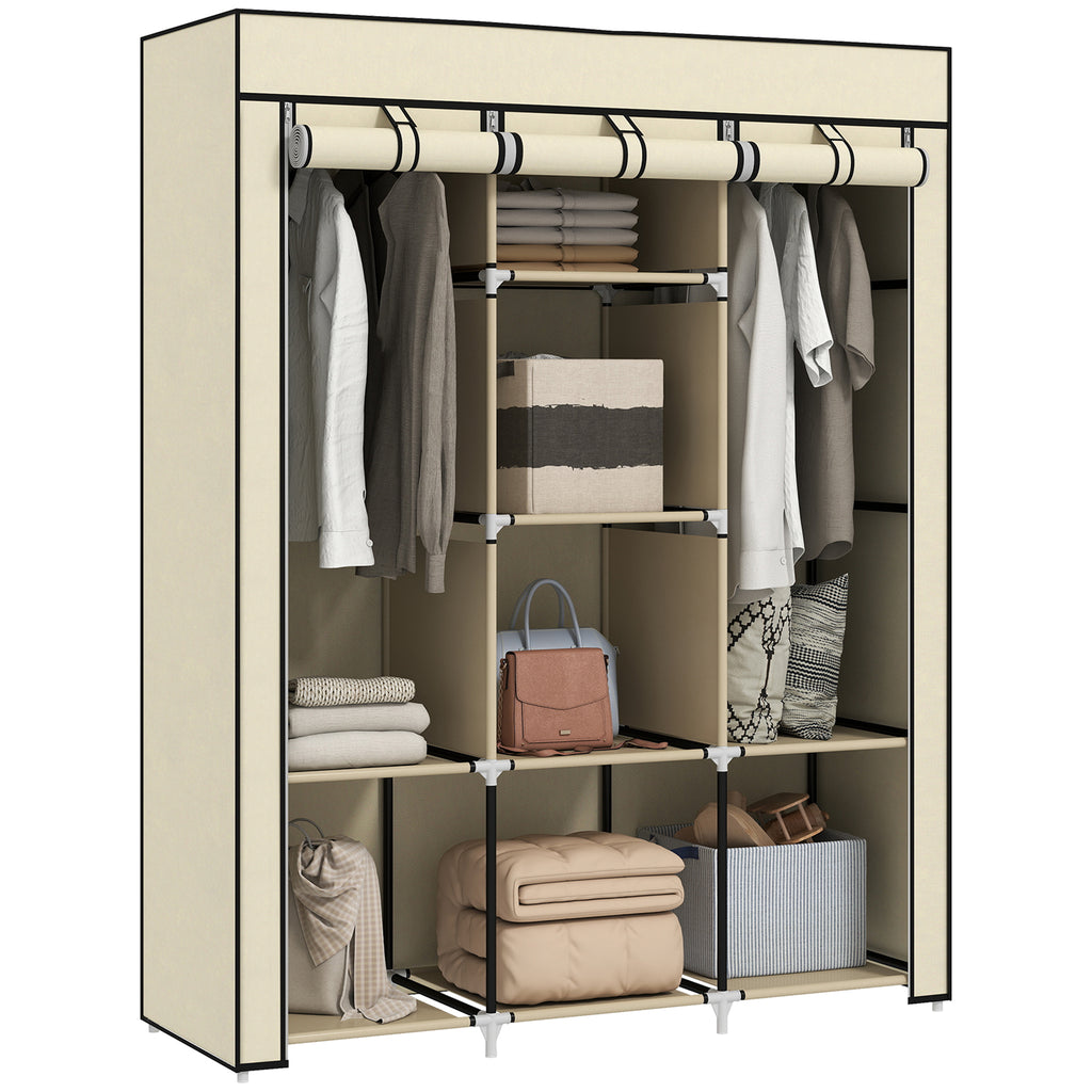 Fabric Wardrobe, with Rails and Shelves - Cream White