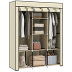 Fabric Wardrobe, with Rails and Shelves - Cream White