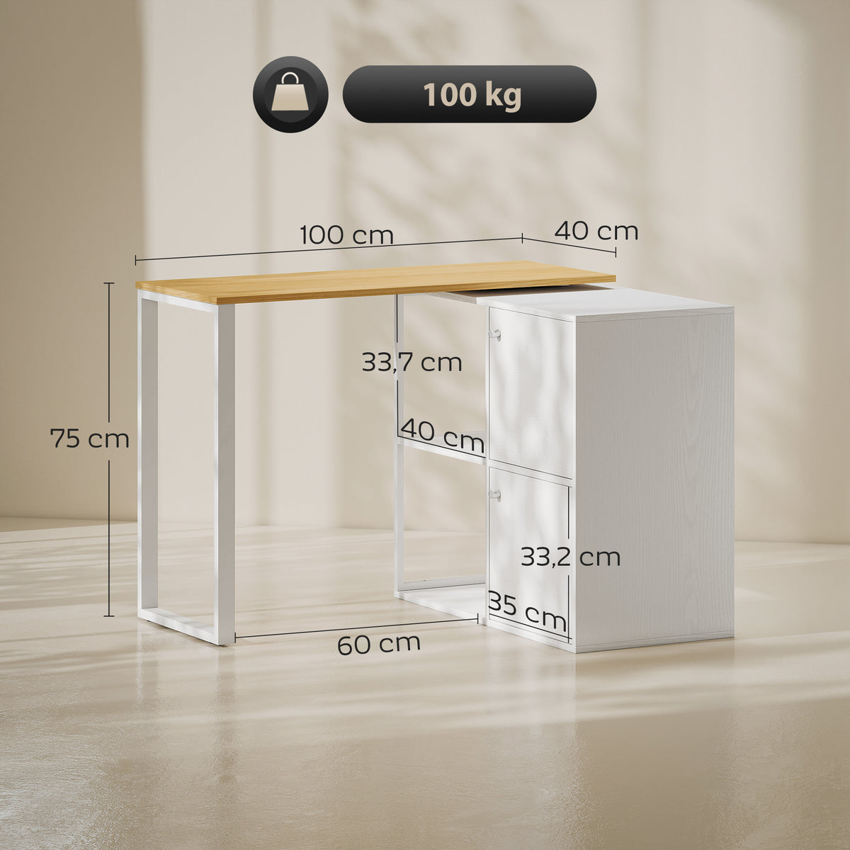 Schreibtisch L-f?rmig, 360¡ã drehbarer Eckschreibtisch mit 2 Lagerschr?nken, 2 offenen Regalen, Computertisch f¨¹r kleine R?ume, Arbeitszimmer, Wohnzimmer, 150x40x75 cm, Wei?