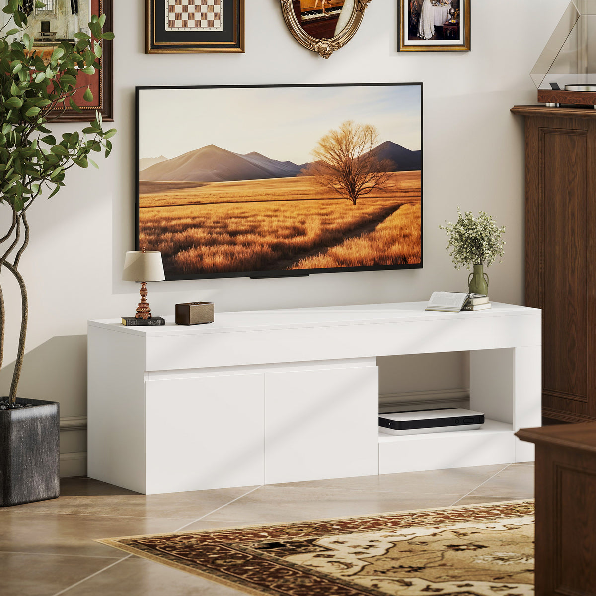 TV Schrank mit 2 Türen Soft-Close-Funktion Weiß 140 x 40 x 48 cm