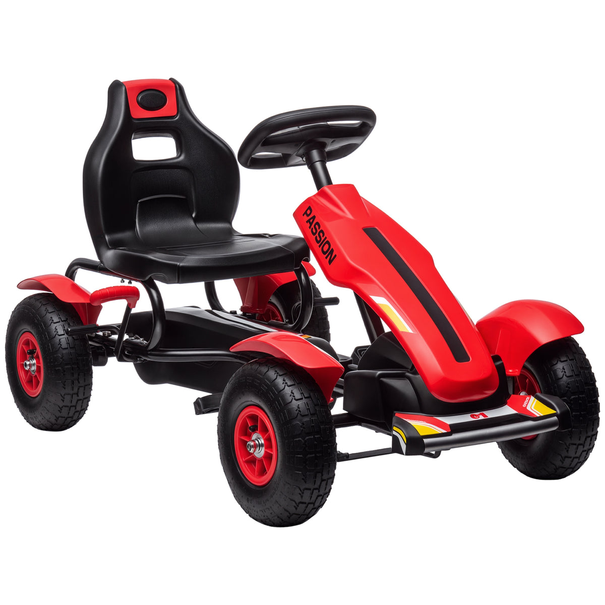 Gokart Tretauto mit Handbremse, verstellbarem Sitz, Vor- und Rückwärtsgang, bis 50kg für Kinder 5-12 Jahren Rot