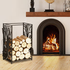 Kaminholzregal für innen Stahl 46 x 30 x 70cm Brennholzregal mit 4 Kaminwerkzeug Haken Kaminbesteck Set Kaminholzständer für Kamin Ofen Feuerholzregal Kaminholzhalter für Feuerholz, Schwarz