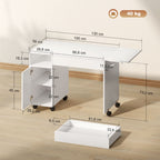 Rollbarer Computertisch, klappbarer Schreibtisch mit Schrank und Schublade, Spanplatte, Wei?