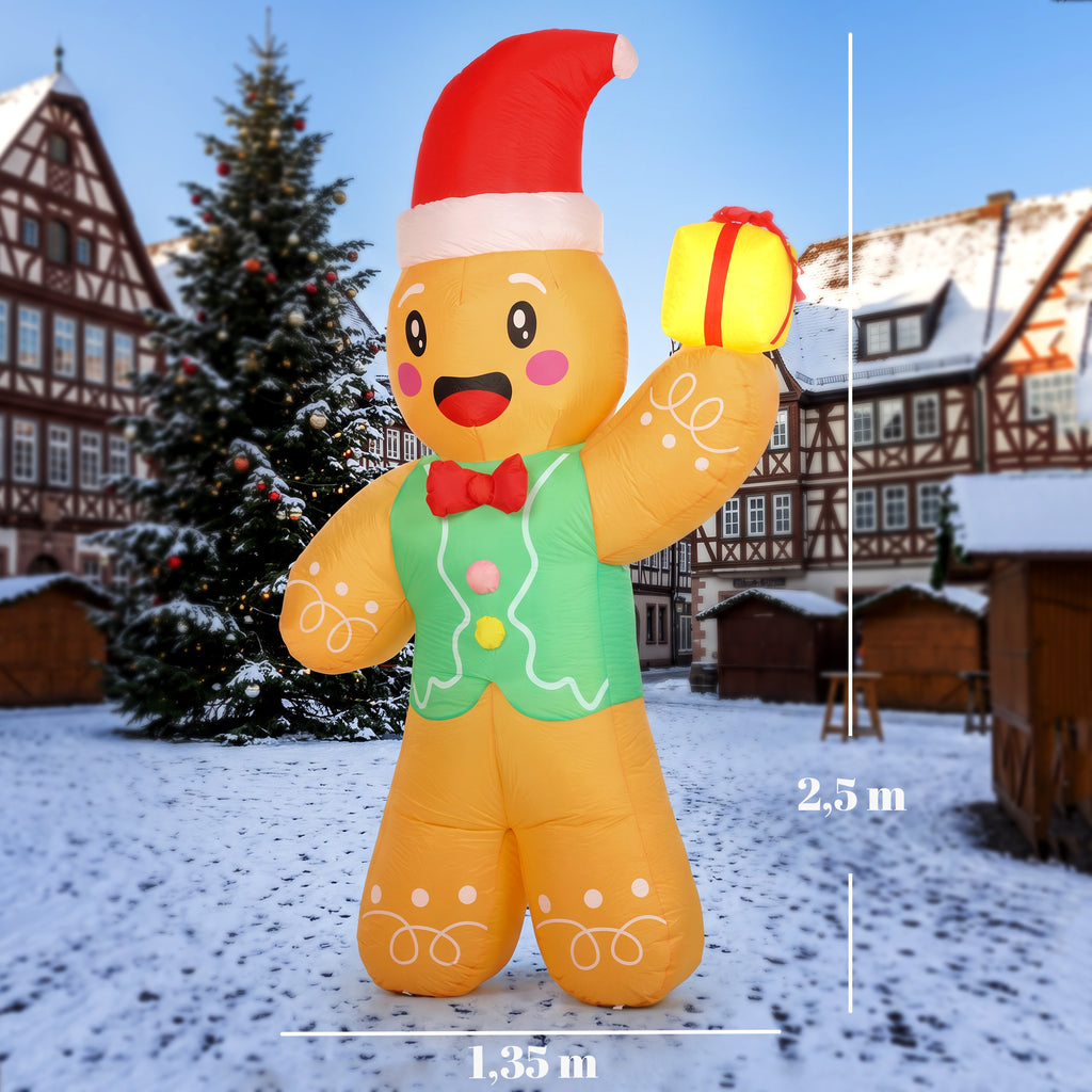 Aufblasbarer Weihnachts-Lebkuchenmann mit Geschenkbox, 2,5 m