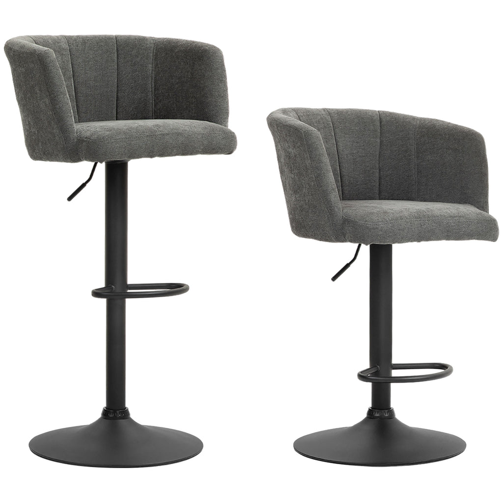 Barhocker 2er-Set, Schalenrücken, höhenverstellbar, Fußstütze, für Küche oder Esszimmer, Metallbasis, Dunkelgrau