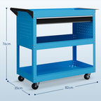 Werkzeugkoffer Werkzeugtrolley Werkzeugbox, 3 Ebenen, 4 Rollen, 82 cm x 35 cm x 76 cm, Blau