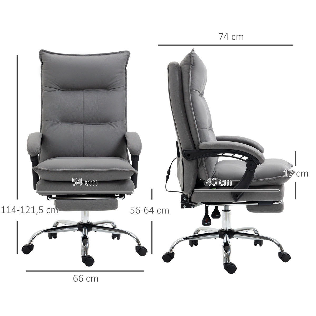 B¨¹rostuhl mit Massagefunktion, Heizfunktion, Fernbedienung, ausfahrbare Fu?st¨¹tze, neigbar, grau