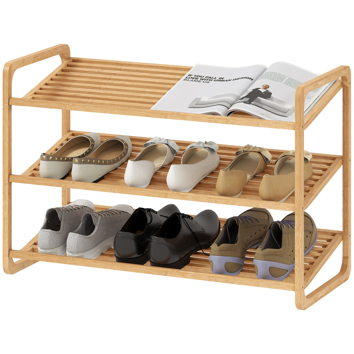 Bambusregal, Schuhregal, Flurregal, 3-stufiges Design, 30 kg Belastbarkeit, Holz