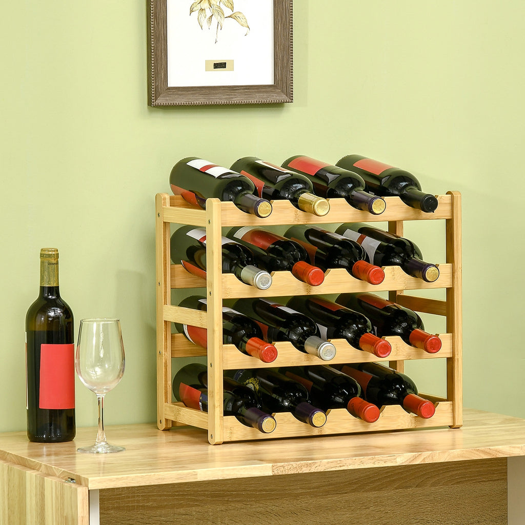 Weinregal aus Bambus f¨¹r 16 Weinflaschen, 4 Regale, 43 cm x 23,5 cm x 38?cm Natur