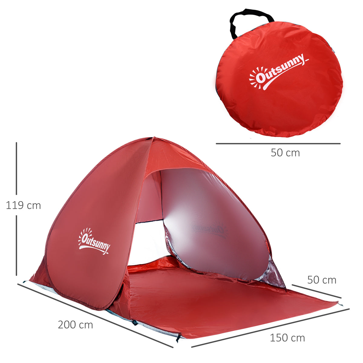 Pop up Beach Tent, UV 30+ Portable Sun Shelter with Carry Bag, 2x1.5m for 2-3 Person, Red