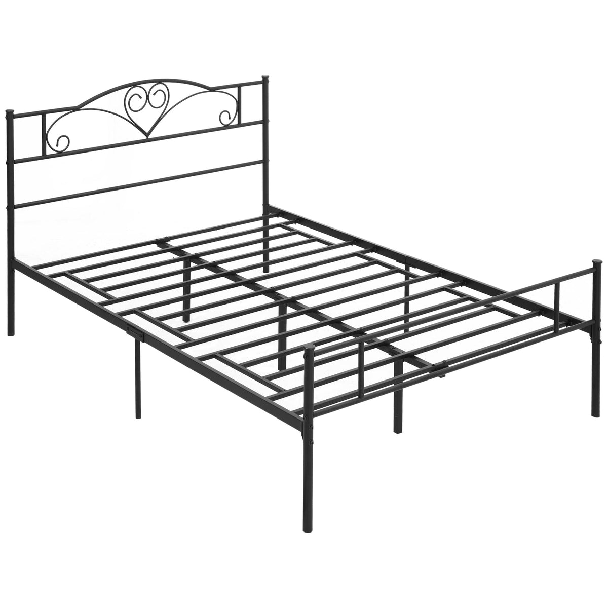 Bettgestell aus Metall mit Kopfteil, 300 kg Belastbarkeit, 145L x 211B x 106H cm, Schwarz