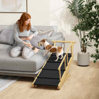 Hunderampe, h?henverstellbar, klappbar, Gel?nder, f¨¹r Hunde bis 40kg, Holzrahmen, 85 x 40 x 61 cm, Schwarz