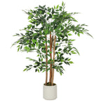 120cm Artificial Ficus Tree, Fake Potted Tree with Solid Wood Trunk and Pot for Indoor, Green