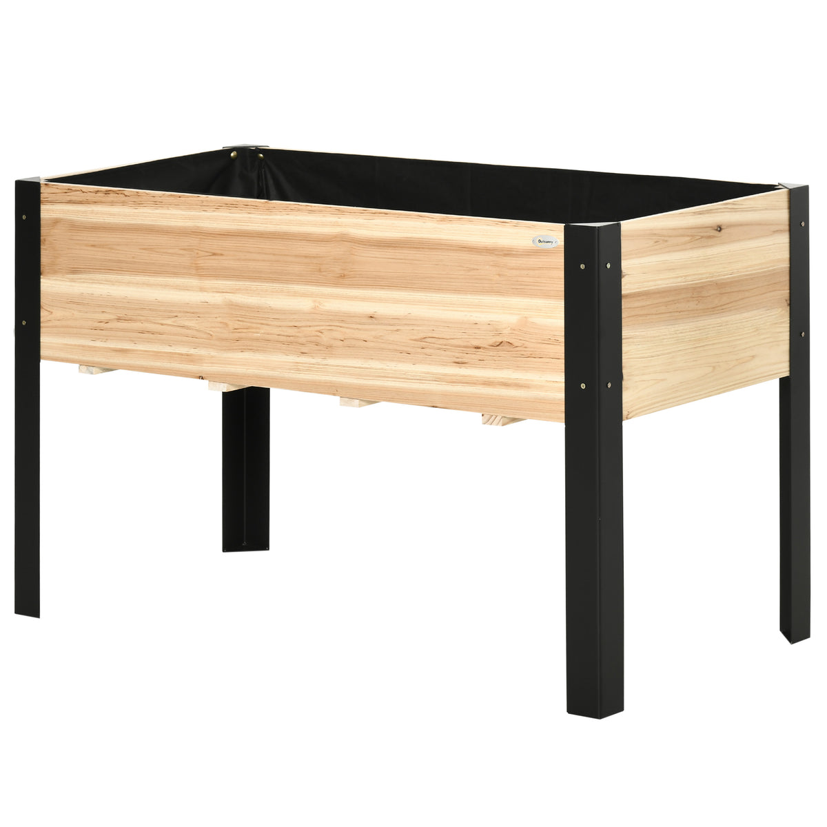Hochbeet Pflanzkasten Blumenkasten Blumentopf Kr?uterbeet mit Vliesstoff Massivholz Stahl Natur+Schwarz 120 x 60 x 74 cm