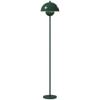 Stehlampe, runder Schirm, Fußschalter, langes Kabel, eleganter Look, Stahl, Grün