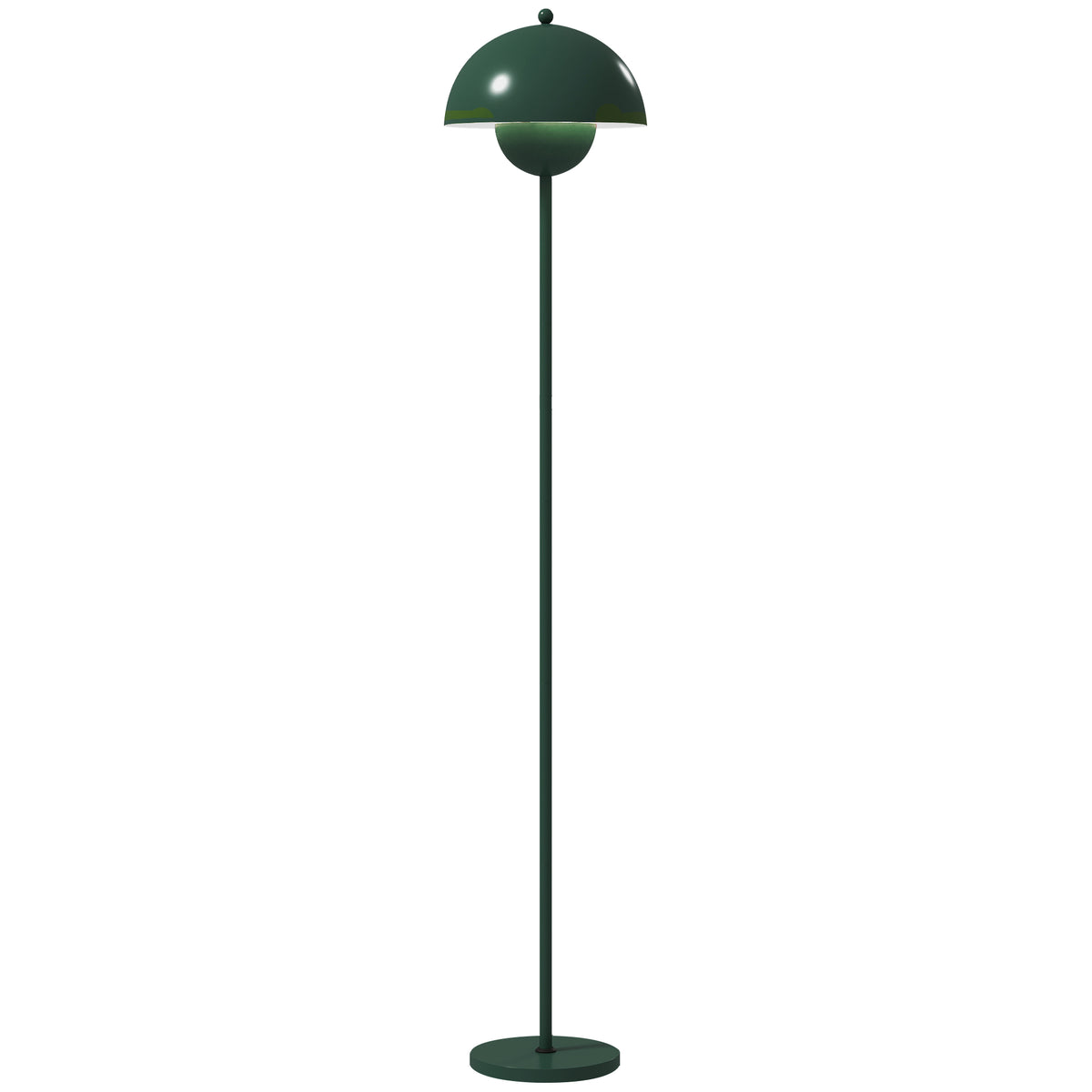 Stehlampe, runder Schirm, Fußschalter, langes Kabel, eleganter Look, Stahl, Grün