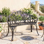 Gartenbank 2-Sitzer Gussaluminium wetterfest Outdoor Sitzbank mit Tulpen-Rückenlehne Blumenmotiv 99 x 57 x 78 cm