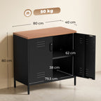 Stahl-Sideboard, 80x40x80 cm, Industrielles Aufbewahrungsschrank mit 2 Türen und verstellbarem Regal für Wohnzimmer, Büro, Schwarz