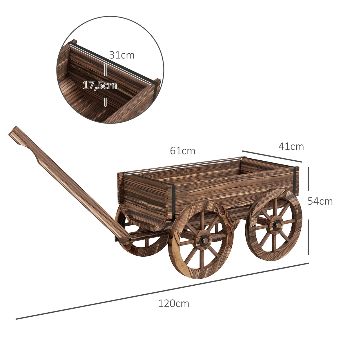 Pflanzen-Schubkarre Hochbeet aus Holz, wetterbest?ndig, 120 x 41 x 50 cm, Braun